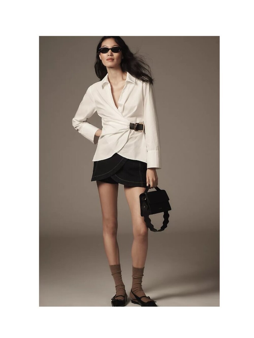Anthropologie Buckle Blouse / Size XL / White Shirt Belted